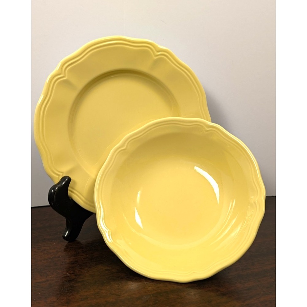 Vintage 1960s Federalist Ironstone Buttercup Yellow Plate & Bowl Set Japan 4239